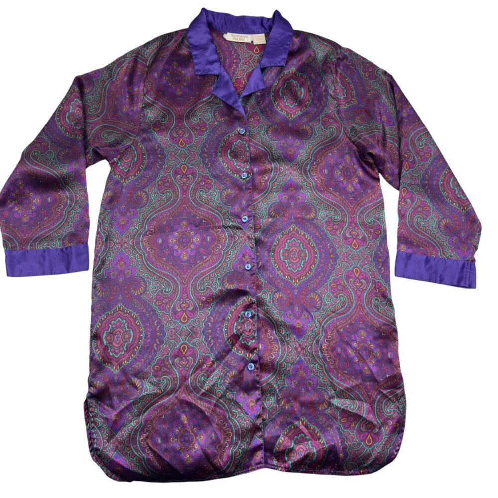 Victoria's Secret Vintage 80's 90's Purple Paisley Floral Night Shirt/Gown SZ S